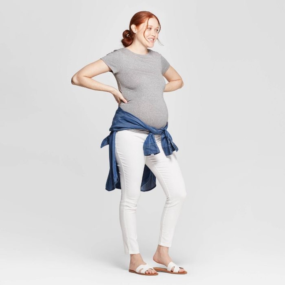 NWOT Maternity Crossover Panel White Skinny Jeans